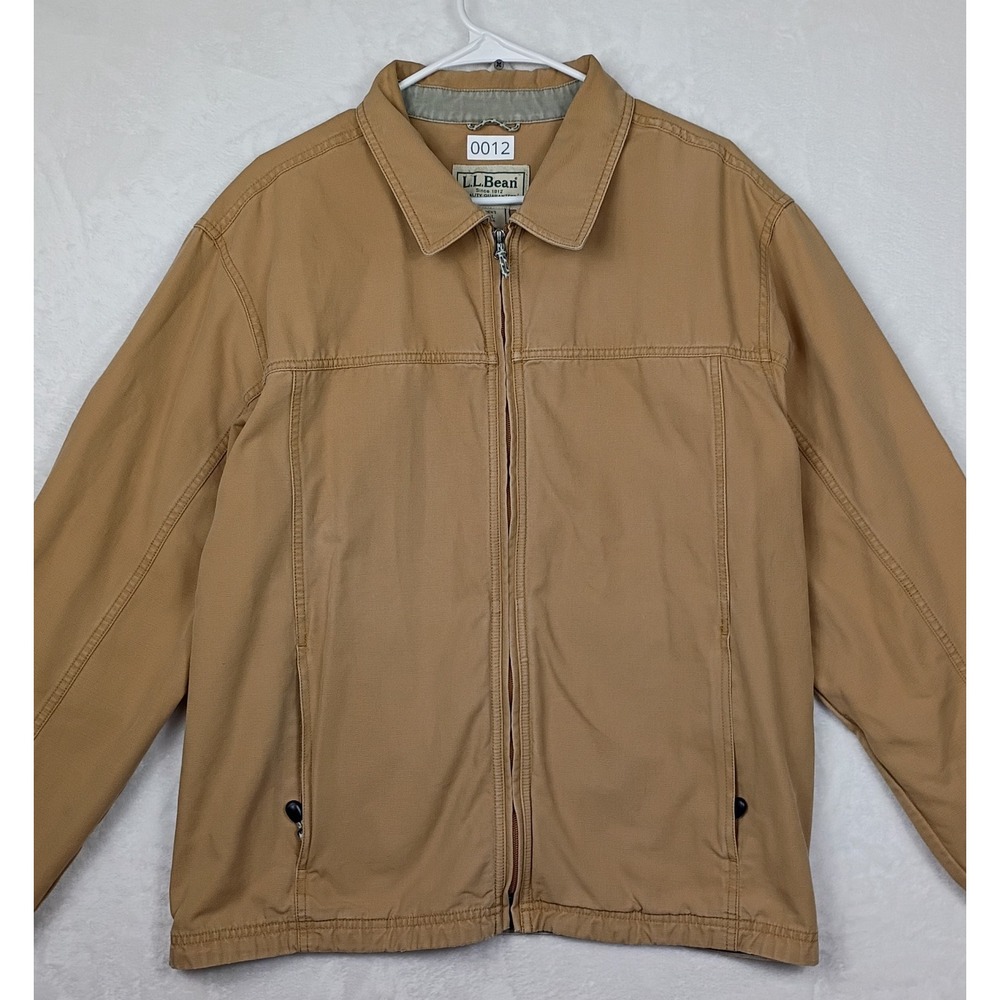 LL Bean Mens XL Canvas Jacket Tan Brown Full Zip Cotton Workwear